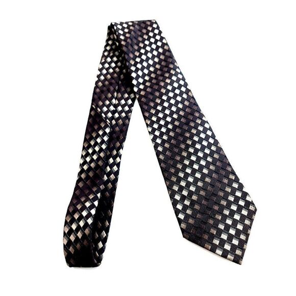 Kenneth Cole Reaction Brown Tan Woven Geometric Silk Tie - Picture 6 of 6